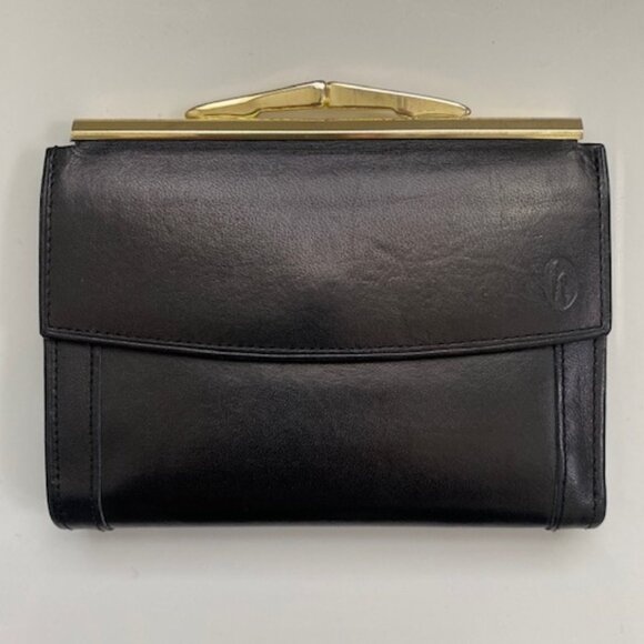 VINTAGE Hartmann Black Leather Kisslock Wallet Coin Purse - Picture 1 of 14